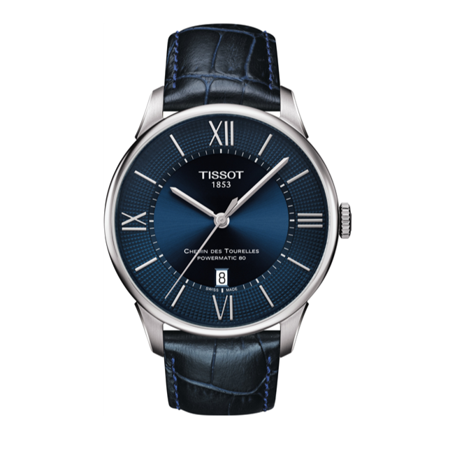 Tissot Chemin Des Tourelles Powermatic 80 Blue Dial Blue Leather Strap Watch for Men - T099.407.16.048.00