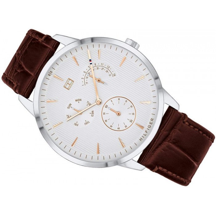 Tommy Hilfiger Brad Chronograph White Dial Brown Leather Strap Watch For Men - 1710389