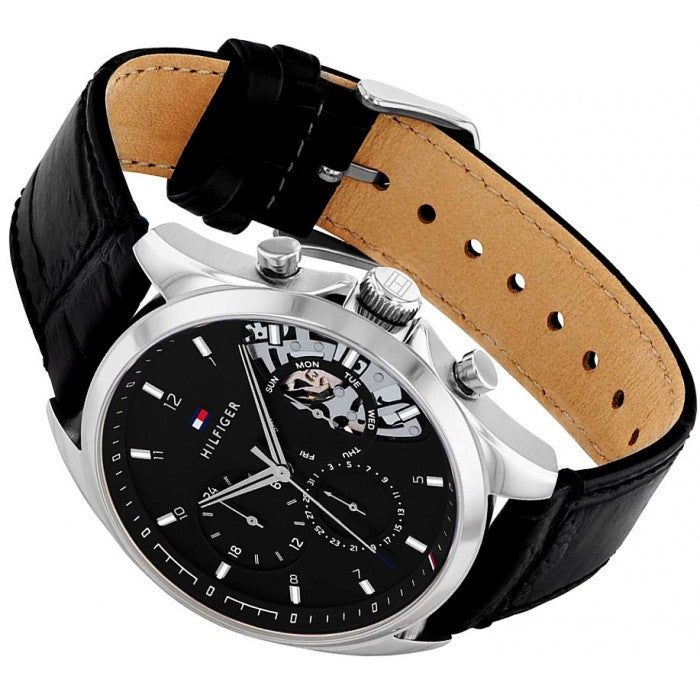 Tommy Hilfiger Baker Chronograph Black Dial Black Leather Strap Watch For Men - 1710449