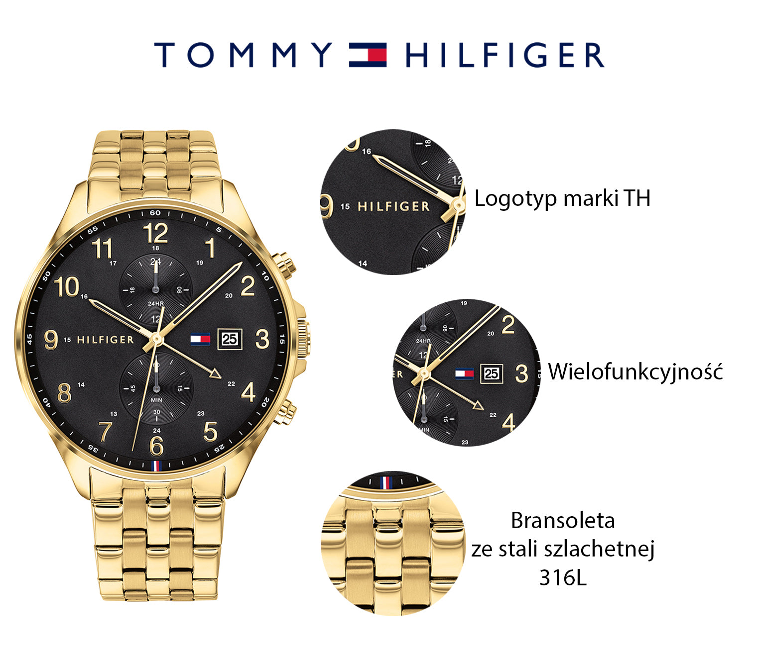 Tommy Hilfiger West Chronograph Quartz Black Dial Gold Steel Strap Watch For Men - 1791708