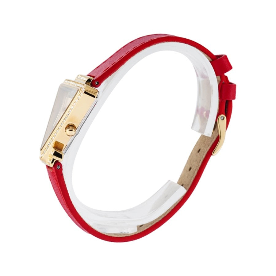 Guess Fame Quartz Gold Dial Red Leather Strap Watch For Women - GW0504L2