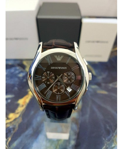 Emporio Armani Valente Chronograph Brown Dial Brown Leather Strap Watch For Men - AR0671