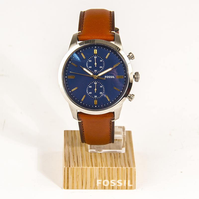 Fossil Townsman Chronograph Blue Dial Brown Leather Strap Watch for Men - FS5279