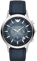 Emporio Armani Classic Chronograph Blue Dial Blue Leather Strap Watch For Men - AR2473