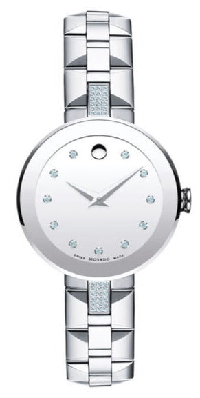 Movado Diamonds Silver Dial Silver Steel Strap Watch For Women - 606814