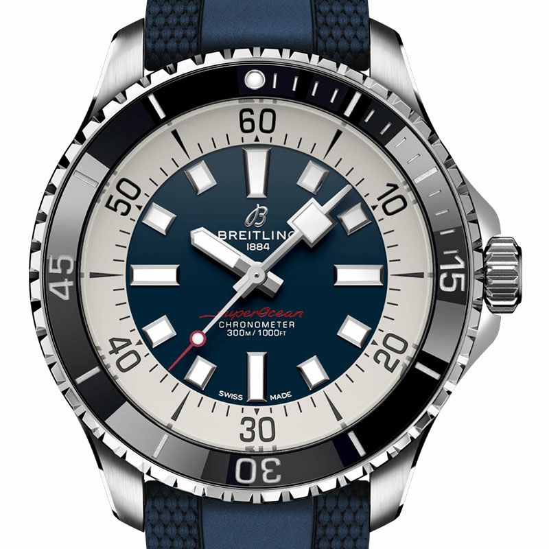 Breitling Superocean Automatic 44 Blue Dial Blue Rubber Strap Watch for Men - A17376211C1S1