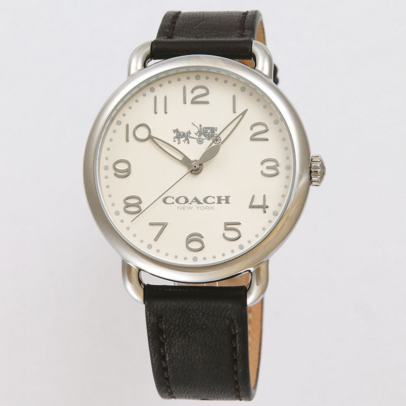 Coach Delancey White Dial Black Leather Strap Watch for Women - 14502714