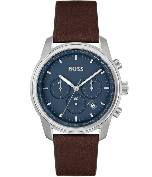 Hugo Boss Attitude Blue Dial Brown Leather Strap Watch for Men - 1513606