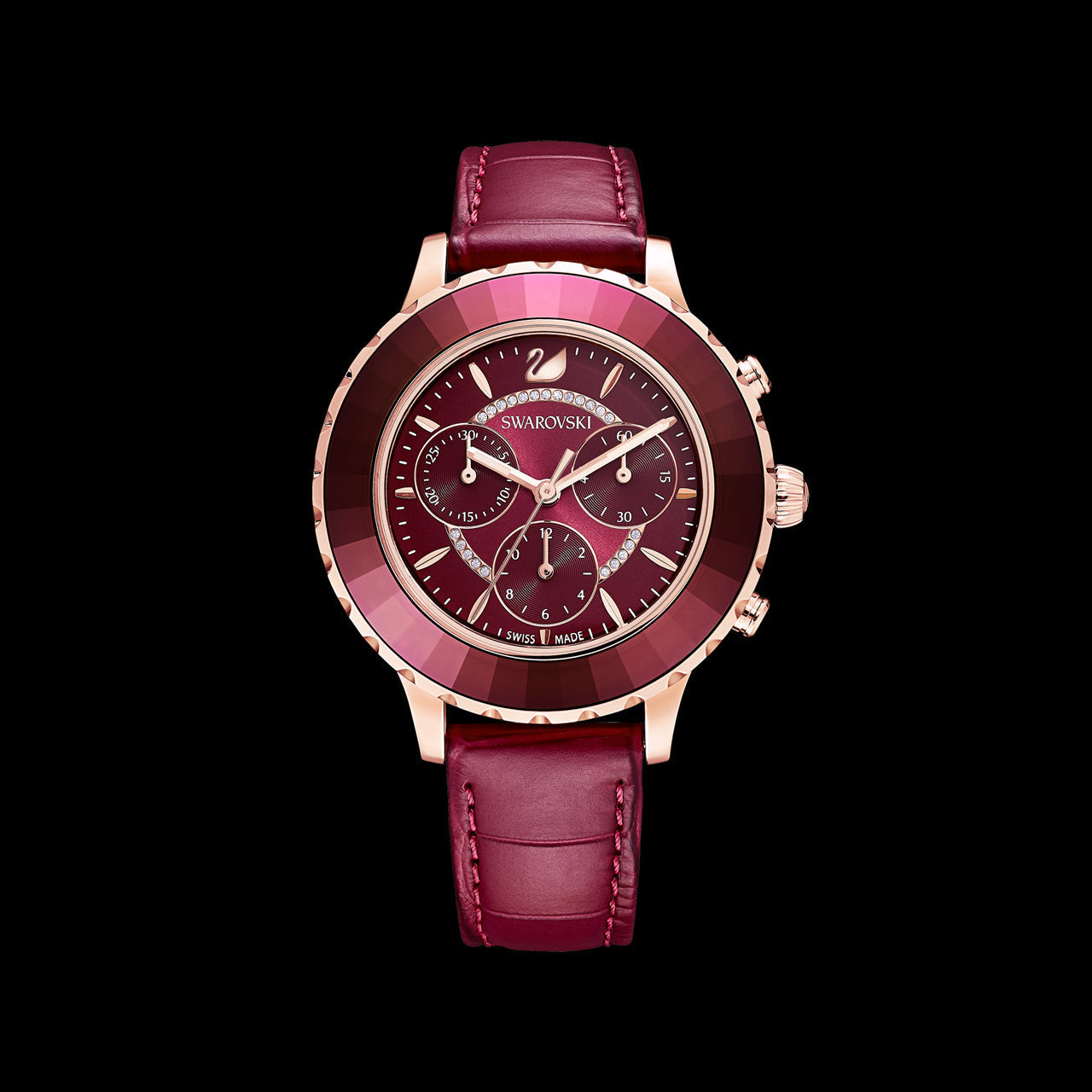 Swarovski Octea Lux Chrono Red Dial Red Leather Strap Watch for Women - 5547642