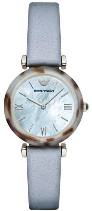 Emporio Armani Quartz White Dial Light Blue Leather Strap Watch For Women - AR11002