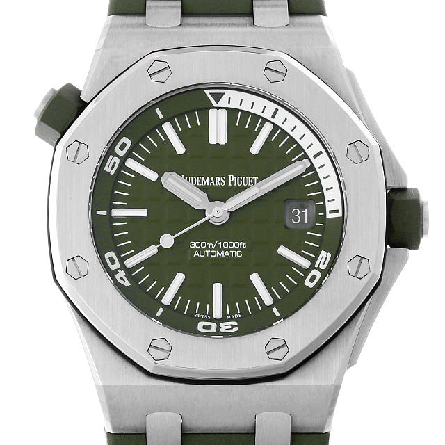 Audemars Piguet Royal Oak Offshore Diver Green Dial Green Rubber Strap Watch for Men - 15710ST.OO.A052CA.01