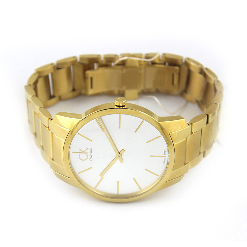 Calvin Klein City White Dial Gold Steel Strap Watch for Women - K2G23546