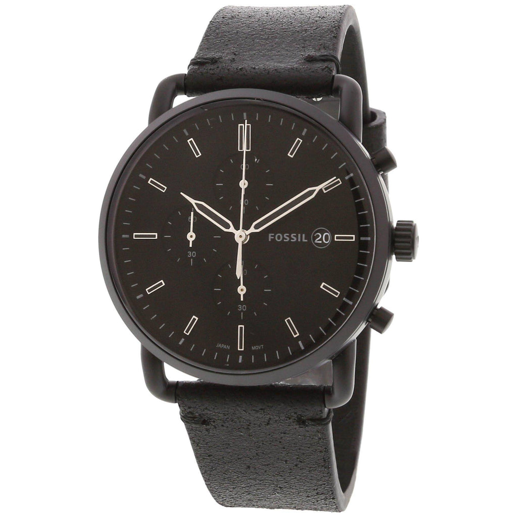 Fossil Commuter Black Dial Black Leather Strap Watch for for Men - FS5504