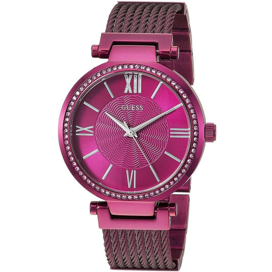 Guess Soho Pink Dial Stainless Steel Mesh Bracelet Watch For Women - W0638L6