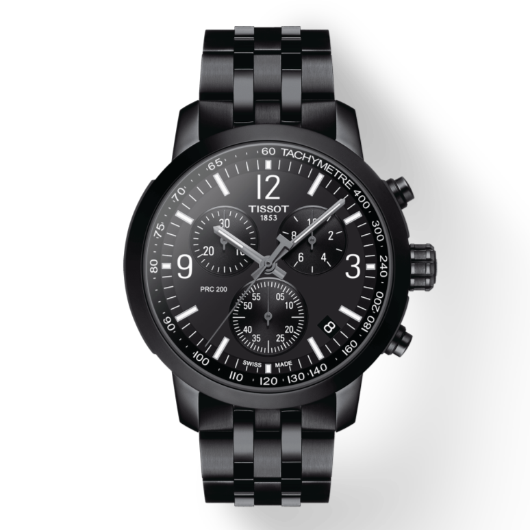 Tissot PRC 200 Chronograph Black Dial Black Steel Strap Watch For Men - T114.417.33.057.00