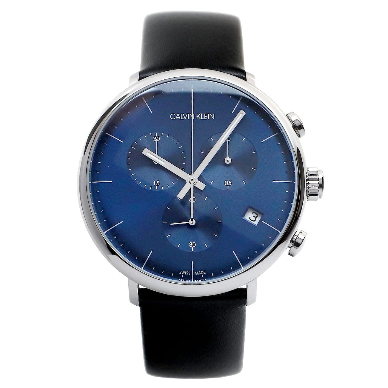 Calvin Klein High Noon Chronograph Blue Dial Black Leather Strap Watch for Men - K8M271CN