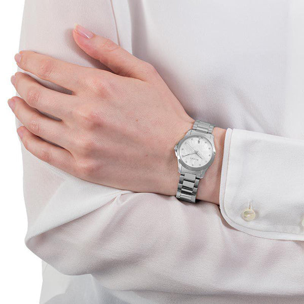 Gucci G Timeless Silver Stainless Steel Mother of Pearl Dial Quartz Watch For Women - YA126542