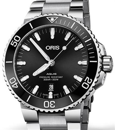 Oris Aquis Date Black Dial Silver Steel Strap Watch for Men - 0173377304134-0782405PEB