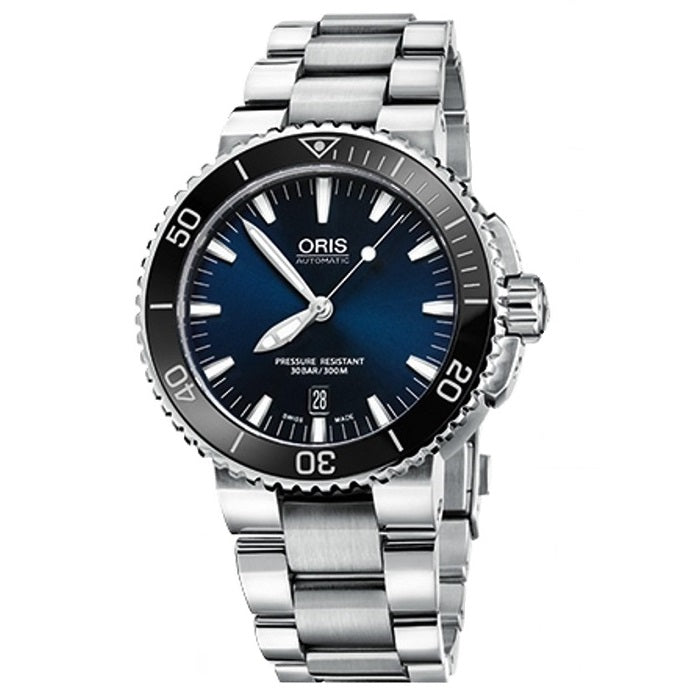 Oris Aquis Date Blue Dial Silver Steel Strap Watch for Men - 0173377304135-0782405PEB