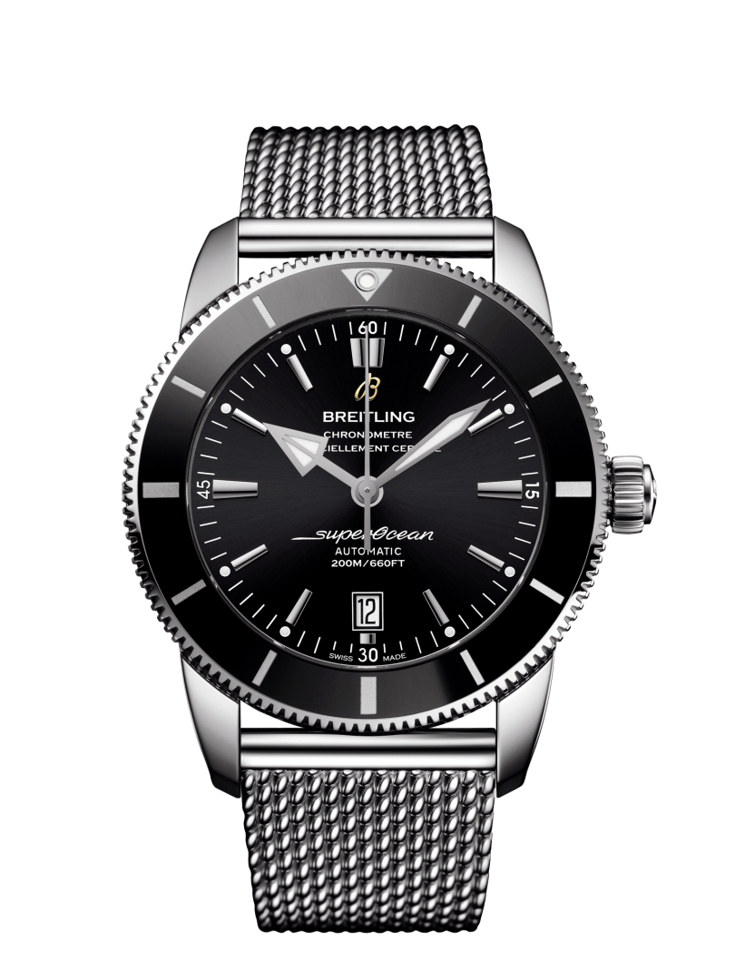 Breitling Superocean Heritage B20 Automatic 46 Black Dial Silver Mesh Bracelet Watch for Men - AB2020121B1A1