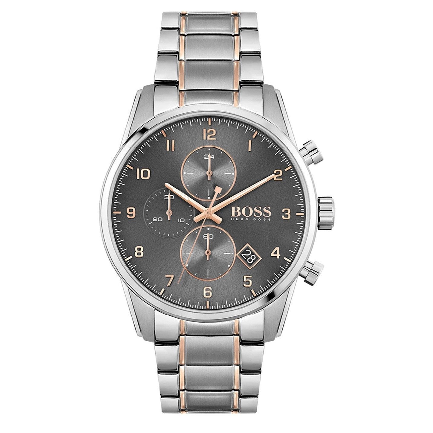 Hugo Boss Skymaster Chronograph Grey Dial Two Tone Steel Strap Watch for Men - 1513789