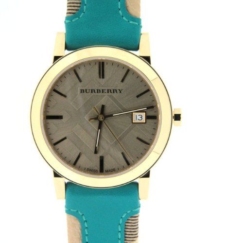 Burberry Heritage Gold Dial Blue Leather Strap Watch for Women - BU9112