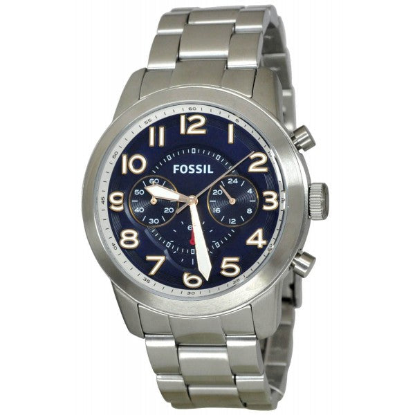 Fossil Pilot 54 Chronograph Navy Blue Dial Silver Steel Strap Watch for Men - FS5203