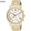 Guess Solar Chronograph Diamonds White Dial Gold Steel Strap Watch for Women - W1069L2