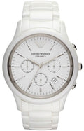 Emporio Armani Ceramica Chronograph White Dial White Steel Strap Watch For Men - AR1453