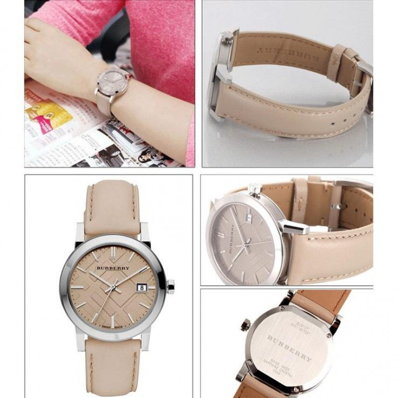 Burberry The City Beige Dial Beige Leather Strap Watch for Women - BU9107