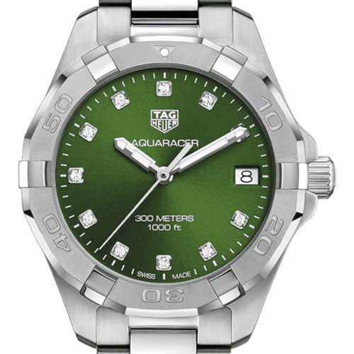 Tag Heuer Aquaracer Quartz 32mm Emerald Green Dial Silver Steel Strap Watch for Women - WBD1316.BA0740