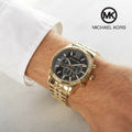 Michael Kors Lexington Chronograph Black Dial Gold Steel Strap Watch for Men - MK8286