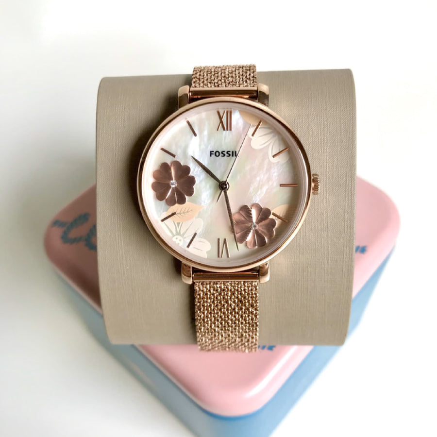 Fossil Jacqueline White Dial Rose Gold Mesh Bracelet Watch for Women - ES4534