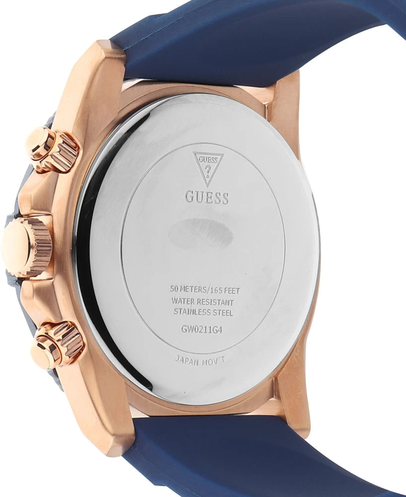 Guess Commander Blue Dial Blue Rubber Strap Watch for Men - GW0211G4