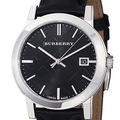 Burberry The City Black Dial Black Leather Strap Watch for Men - BU9009