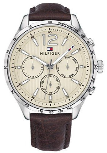 Tommy Hilfiger Gavin Chronograph White Dial Brown Leather Strap Watch for Men - 1791467