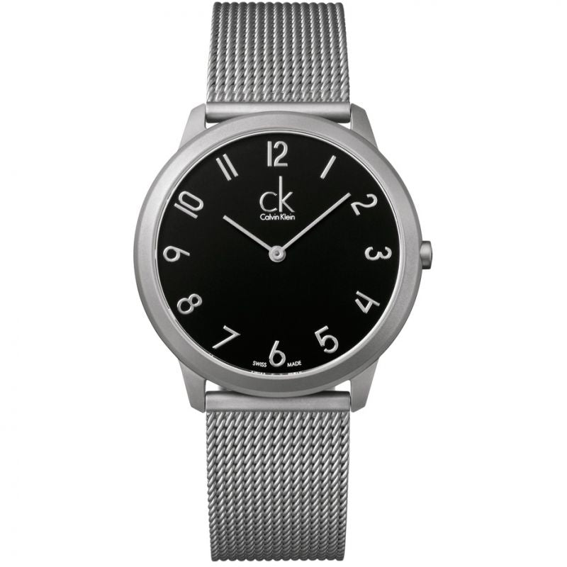 Calvin Klein Minimal Black Dial Silver Mesh Bracelet Watch for Women - K3M53151