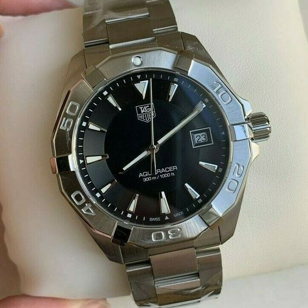 Tag Heuer Aquaracer Quartz Black Dial Silver Steel Strap Watch for Men - WAY1110.BA0928