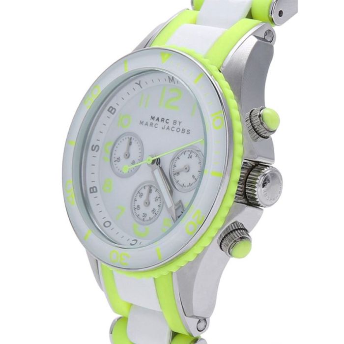 Marc Jacobs Rock Chrono White Dial White & Green Rubber Strap Watch for Women - MBM2592