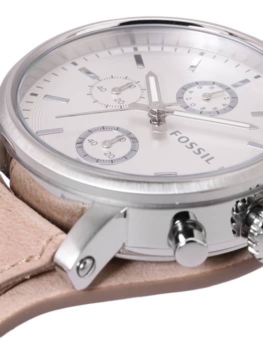 Fossil Boyfriend Chronograph White Dial Brown Leather Strap Watch for Women - ES3625