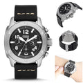 Fossil Modern Machine Chronograph Black Dial Black Leather Strap Watch for Men - FS4928