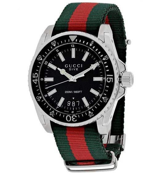 Gucci Dive Black Dial Nylon Strap Watch For Men 45mm  - YA136206