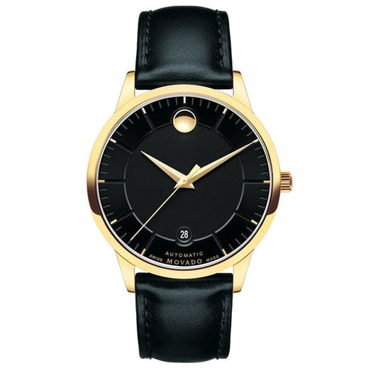 Movado 1881 Automatic Black Dial Black Leather Strap Watch For Men - 606875