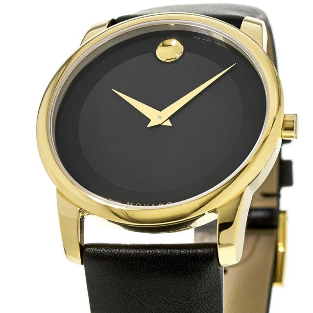 Movado Museum Black Dial Black Leather Strap Watch For Men - 606876