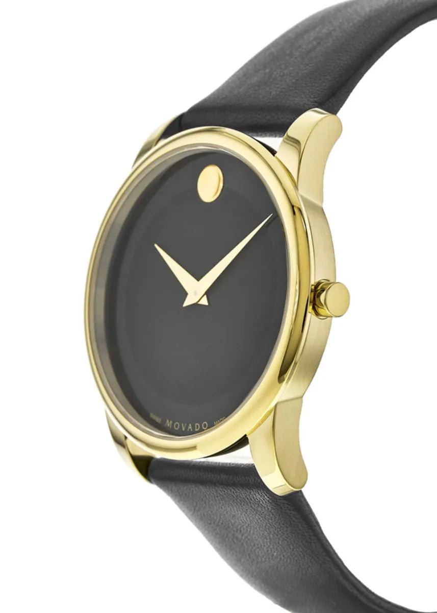 Movado Museum Black Dial Black Leather Strap Watch For Men - 606876