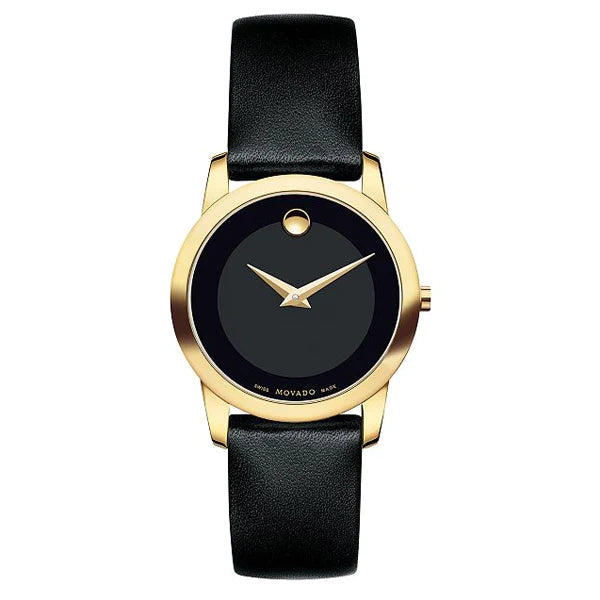 Movado Museum Black Dial Black Leather Strap Watch For Men - 606876