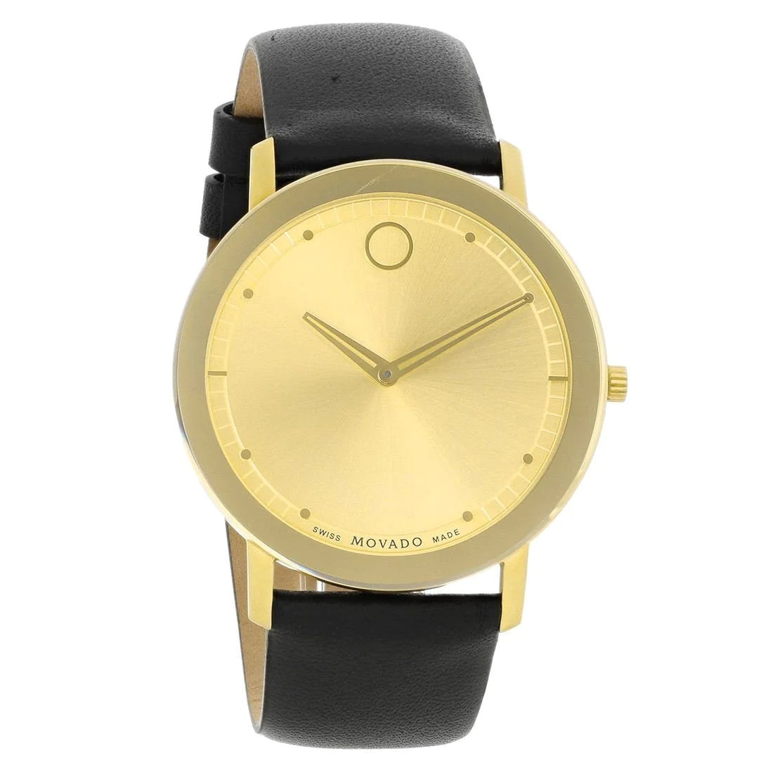 Movado Sapphire Gold Dial Black Leather Strap Watch For Men - 606883