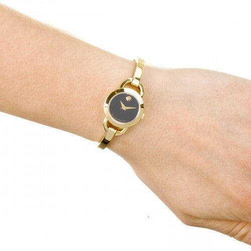 Movado Rondiro 22mm Black Dial Stainless Steel Yellow Gold Watch For Women - 0606888