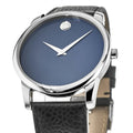 Movado Museum Blue Dial Black Leather Strap Watch For Men - 607013