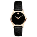 Movado Museum Classic Black Dial Black Leather Strap Watch For Women - 607061